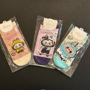 Monster Print Socks Set - Pink, Purple, Blue - fits women’s 6 to 10